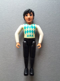 LEGO belvMale20 Belville Male - Black Legs, White Arms, Light Lime / Turquoise / White Argyle Top, Black Hair #7586