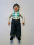 LEGO belvMale20a Belville Male - Black Legs, White Arms, Light Lime / Turquoise / White Argyle Top, Black Hair, Jeans #7586