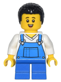 LEGO cty1443 Farmer - Boy, Blue Overalls over V-Neck Shirt, Blue Short Legs, Black Coiled Hair, Freckles and Small Open Smile