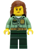 LEGO cty1528 Park Ranger - Female, Sand Green Shirt, Dark Green Legs, Reddish Brown Hair