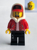 LEGO hs018 Jack Davids - Red Jacket with Cap and Hood (Lopsided Smile / Scared)