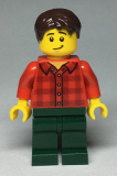 LEGO twn363 Man with Red Flannel Shirt, Dark Green Pants and, Dark Brown Hair