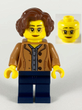 LEGO twn384 Female, Short Reddish Brown Hair, Medium Nougat Glasses and Shirt, Dark Blue Legs